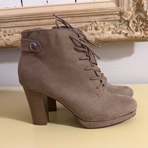 a.n.a Taupe Lace-Up Suede-Look Ankle Boots